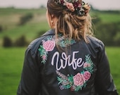 Custom painted faux leather wedding jacket, handpainted bridal jacket