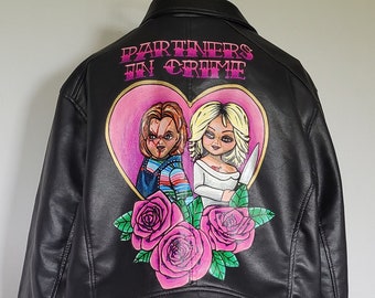 Bespoke custom painted faux leather jacket, wedding jacket, bridal jacket