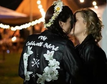 Custom Wedding Jacket, handpainted faux leather bride jacket, wifey jacket
