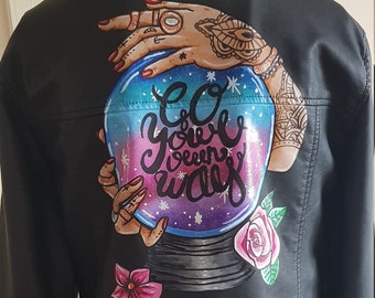 Handpainted Stevie Nicks inspired jacket, custom leather jacket,featuring Fleetwood Mac, Go Your Own Way lyrics leather jacket