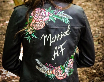 Custom painted faux leather jacket, Wifey jacket, personalised bride jacket