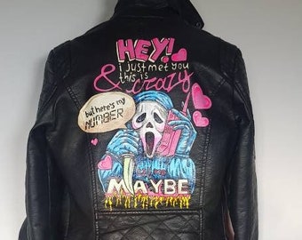 Custom painted jacket, faux leather jacket, Scream, Carly Rae Jepsen