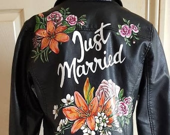Handpainted custom jacket, bridal jacket, wifey jacket