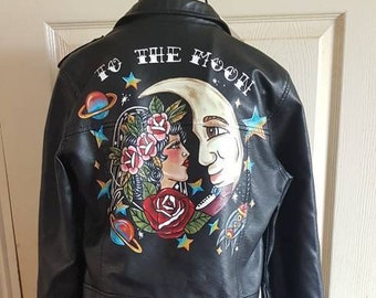 Custom painted traditional tattoo wedding jacket, wifey jacket, bride jacket