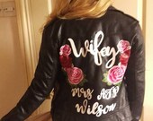 Handpainted Leather Jacket, custom painted jacket, wifey jacket