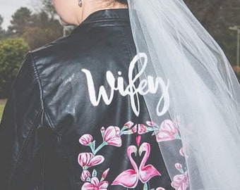 Handpainted custom faux leather personalised wedding jackets, custom leather jacket