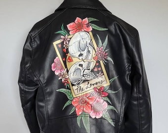 Handpainted faux leather jacket, custom wifey jacket, wedding jacket