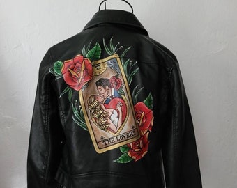 Custom painted jacket, tarot jacket, mystical wedding jacket