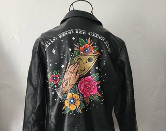 Custom painted jacket, personalised jacket, ouija board, mystical