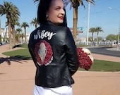 Custom painted leather bridal jacket, floral painted jacket, bespoke jacket, bridesmaid jacket, wifey jacket, custom jacket, bride gift