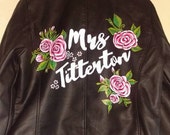 Handpainted personalised faux leather wedding / bride jacket