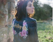 Custom Painted Wedding Jacket, handpainted bride jacket, wifey jacket