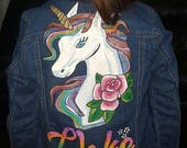 Personalised denim handpainted unicorn jacket