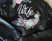 Custom painted faux leather wedding jacket, handpainted bridal jacket