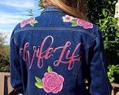 Handpainted custom denim jacket, personalised bridal denim jacket