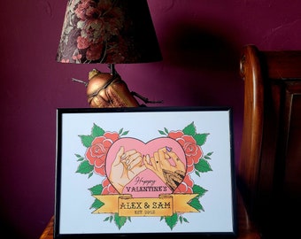 Personalised A4 tattoo style Valentine's or Galentine's print