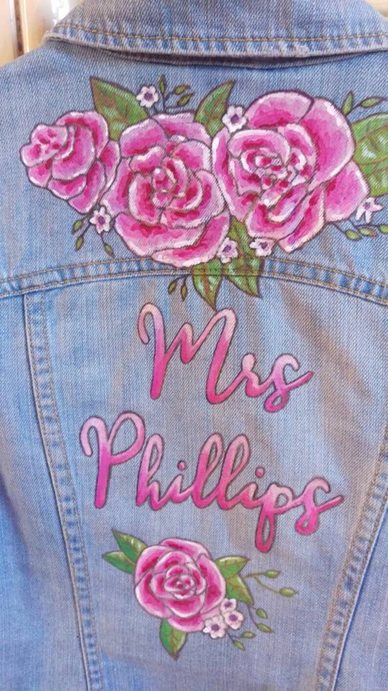 Handpainted custom denim jackets, bridal personalised jacket image 4