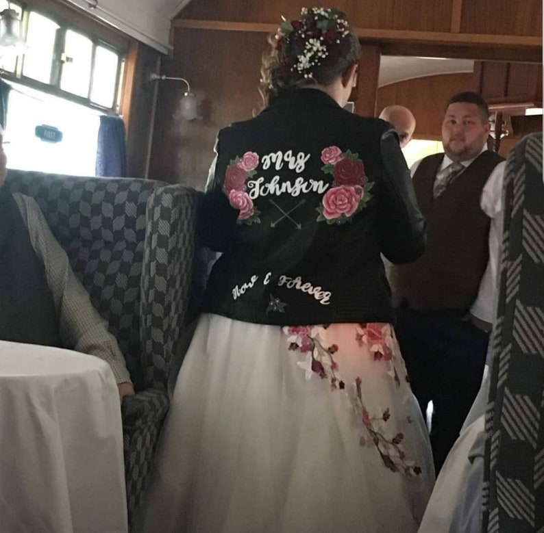 Custom painted personalised wedding jacket handpainted leather bridal jacket