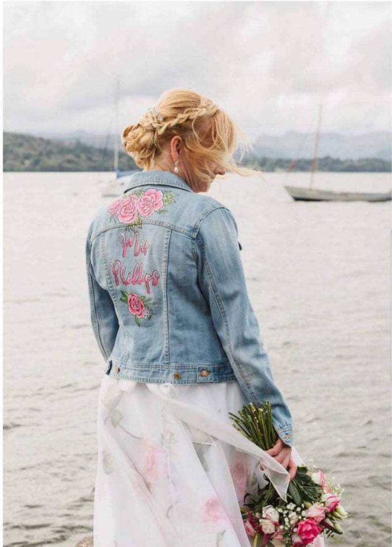 Handpainted custom denim jackets, bridal personalised jacket image 1