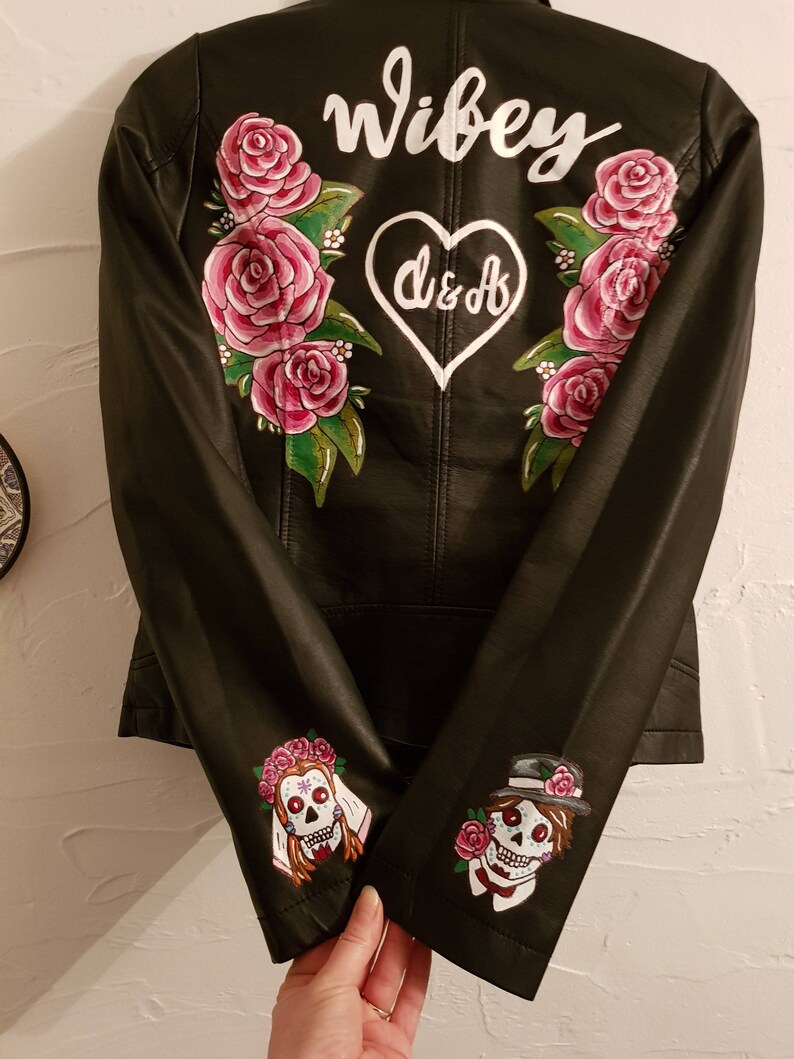 Custom painted wedding jacket, handpainted bride jacket image 6