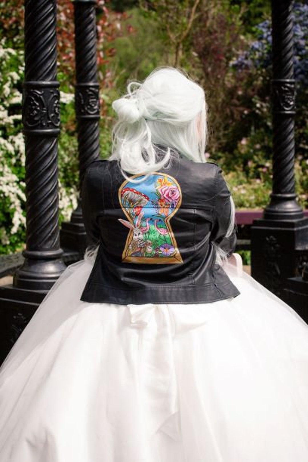Custom Painted Alice in Wonderland Jacket, Handpainted Wonderland