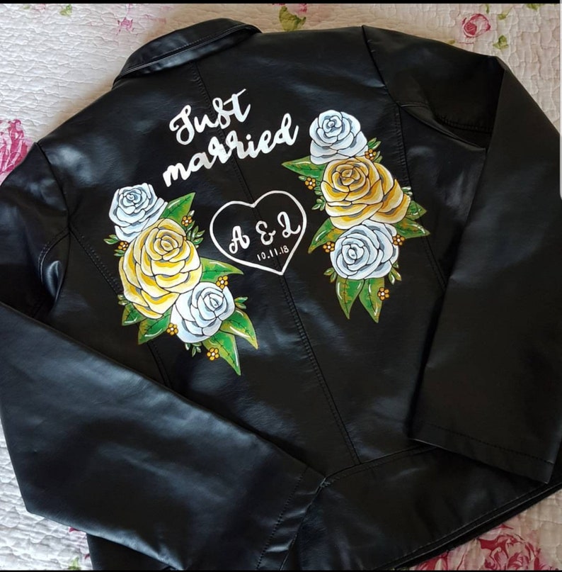 Custom painted personalised wedding jacket handpainted leather bridal jacket