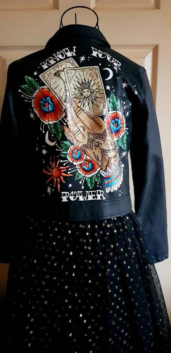 Veste En Cuir Banana Republic Peinte à La Main - Motif Boussole Antique - Taille 8