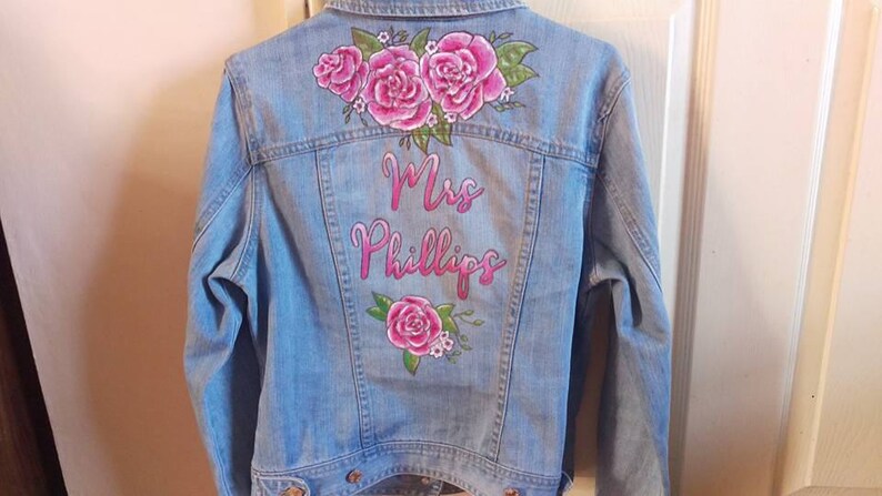 Handpainted custom denim jackets, bridal personalised jacket image 2