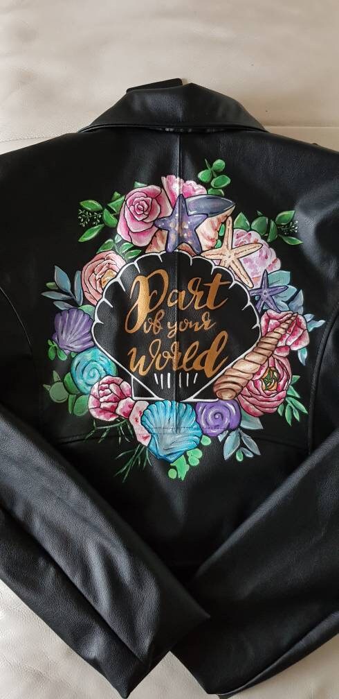 Image of Handpainted Faux Leather Jacket, Custom Mermaid Jacket