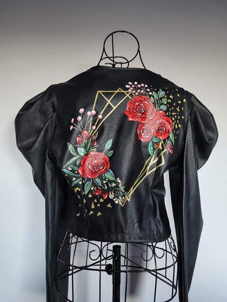 Custom painted wedding jacket, handpainted bride jacket image 5