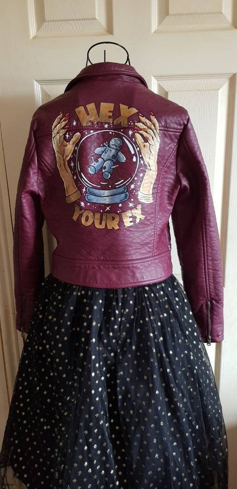 Image of Handpainted Faux Leather Jacket, Custom Painted Jacket