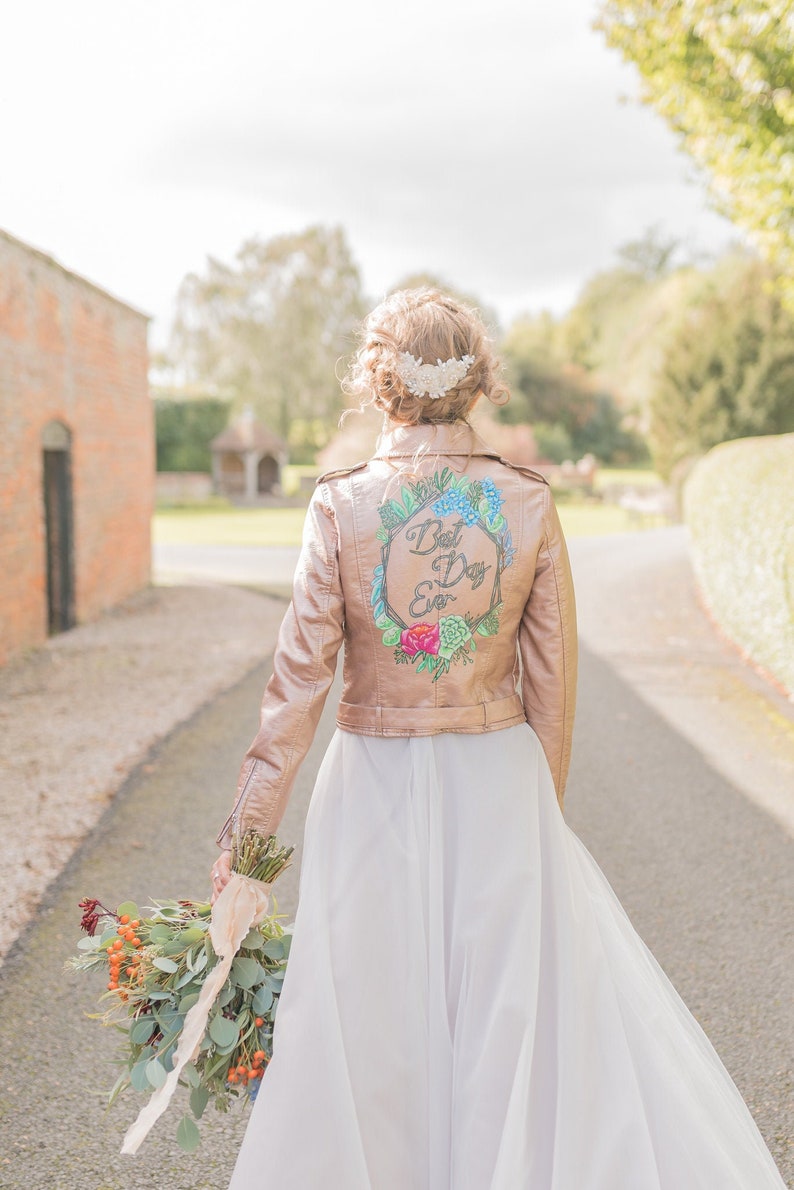 Handpainted faux leather wedding jacket, Wifey jacket image 1