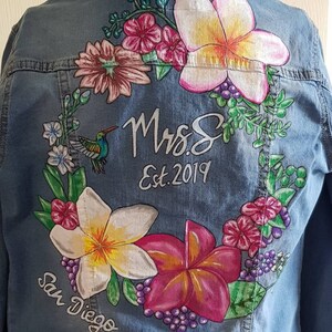 Handpainted custom denim jackets, bridal personalised jacket image 8