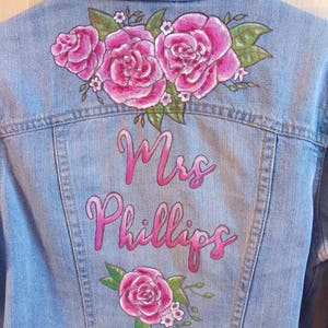 Handpainted custom denim jackets, bridal personalised jacket image 3