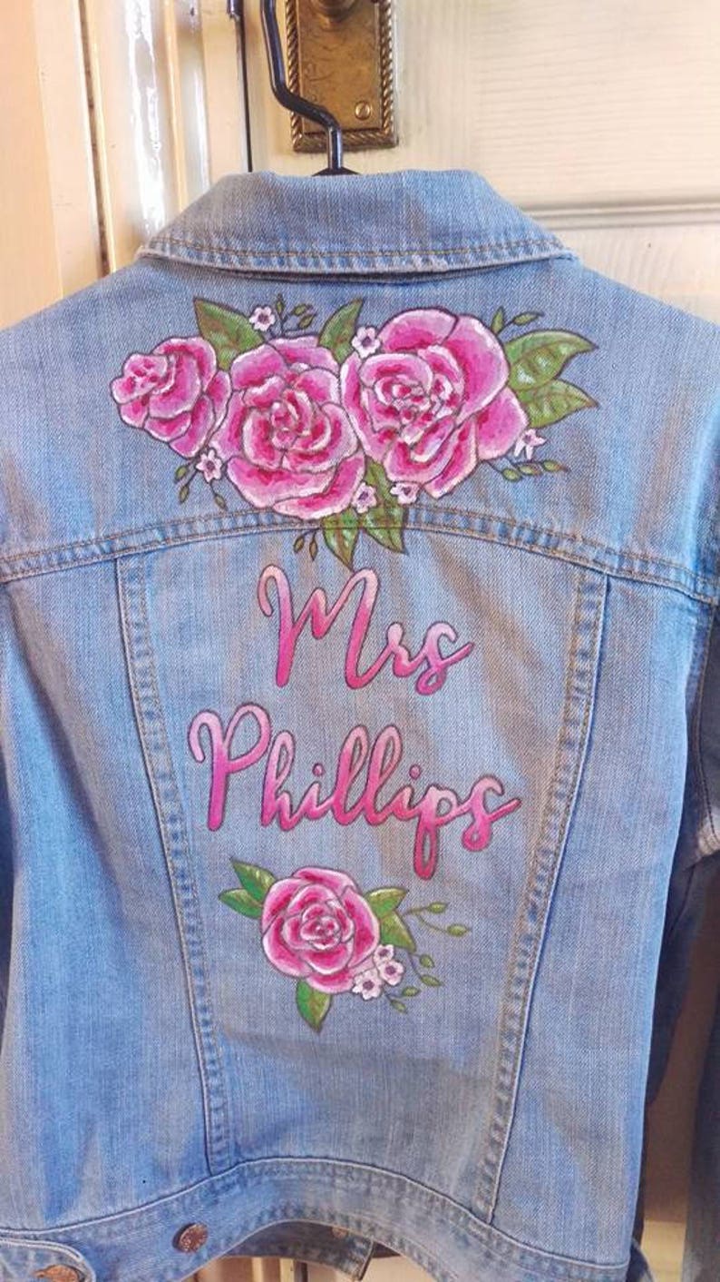 Handpainted custom denim jackets, bridal personalised jacket image 3