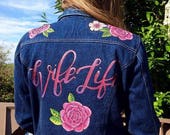 Handpainted custom denim jacket, personalised bridal denim jacket