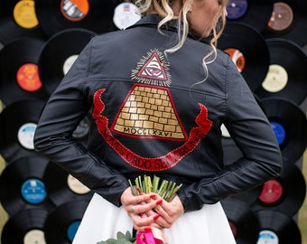 Handpainted custom jacket, bridal jacket, custom leather jacket