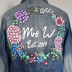 Handpainted custom denim jackets, bridal personalised jacket image 6