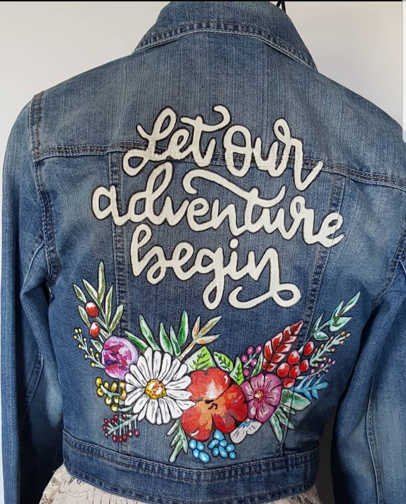 Handpainted custom denim jackets, bridal personalised jacket image 7