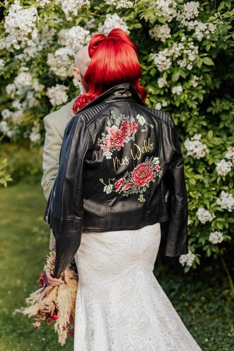 Custom painted wedding jacket, handpainted bride jacket image 1