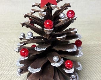 pine cone christmas tree giant pine cone natural tones with red and silver embellishment one of a kind - Decorating Large Pine Cones For Christmas pine cone christmas tree giant pine cone natural tones with red and silver embellishment one of a kind - Decorating Large Pine Cones For Christmas