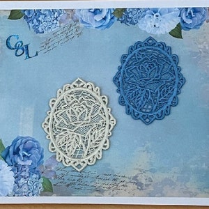 Delicate Ivory or Twinkle Blue Lace Cameos | Embellishments | Appliqué | Ephemera | Journals | Vintage Design | Multiple Colors | Handmade