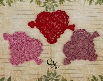 February Lace Hearts | Multiple Colors | FSL | Embellishments | Scrapbooks | Appliqué | Journals | Ephemera | Antique Colors | Handmade