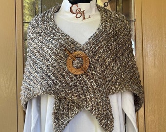 Grey Copper and White Highland Inspired Shawl | Handmade | Crochet | Renaissance | Medieval | Optional Shawl Pin | Dagohir | Larping