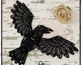 Grand corbeau en dentelle | FLS | Ailes et queue réglables | Embellissements | Albums | Appliqué | Revues | Éphémères | Décoration | Fait main