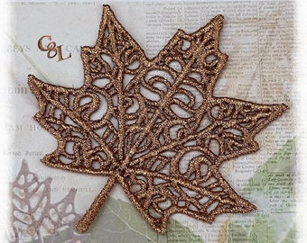 Feuille d'érable en dentelle bronze scintillant | FLS | Automne | Embellissements | Albums | Appliqué | Revues | Éphémères | Décoration d'intérieur | Fait main