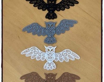 Lace Owls | FSL | Adjustable Wings and Tail | Embellishments | Crafts | Scrapbooks | Appliqué | Journals | Ephemera | Decor | Handmade