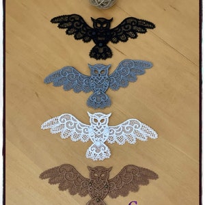 Lace Owls | FSL | Adjustable Wings and Tail | Embellishments | Crafts | Scrapbooks | Appliqué | Journals | Ephemera | Decor | Handmade