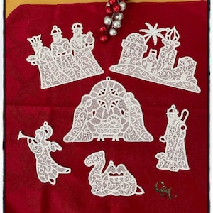 Lace Christmas Nativity Ornaments: Handmade Holy Family, Angel, Wise Men