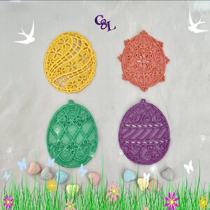 Lace Easter Egg Decorations SET of 4 FSL Easter Decor Easter Eggs Handmade Party Centerpiece Sun Catcher Ready to Ship image 3